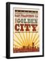 San Francisco, California - Skyline and Sunburst Screenprint Style-Lantern Press-Framed Art Print