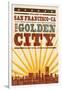 San Francisco, California - Skyline and Sunburst Screenprint Style-Lantern Press-Framed Art Print