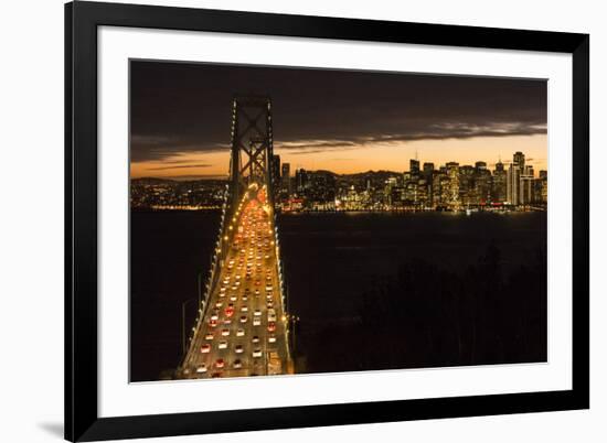 San Francisco, California, skyline and the Oakland Bay Bridge at evening.-Bill Bachmann-Framed Premium Photographic Print