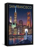 San Francisco, California Skyline at Night-Lantern Press-Framed Stretched Canvas