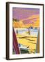 San Francisco, California - Surfers at Sunset-Lantern Press-Framed Art Print