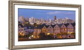 San Francisco, California, Victorian homes and city at dusk-Bill Bachmann-Framed Photographic Print