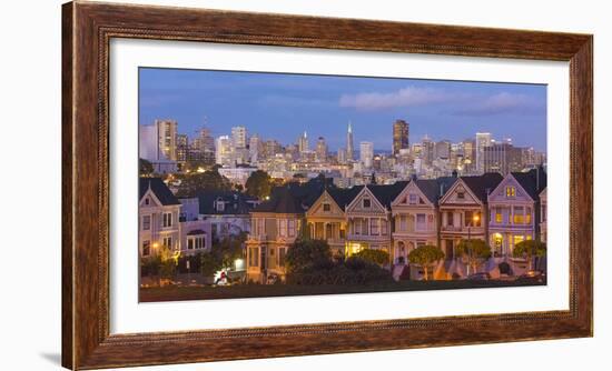 San Francisco, California, Victorian homes and city at dusk-Bill Bachmann-Framed Photographic Print