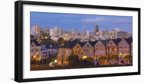 San Francisco, California, Victorian homes and city at dusk-Bill Bachmann-Framed Photographic Print