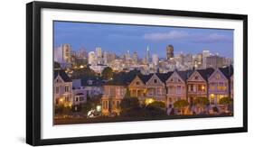 San Francisco, California, Victorian homes and city at dusk-Bill Bachmann-Framed Photographic Print