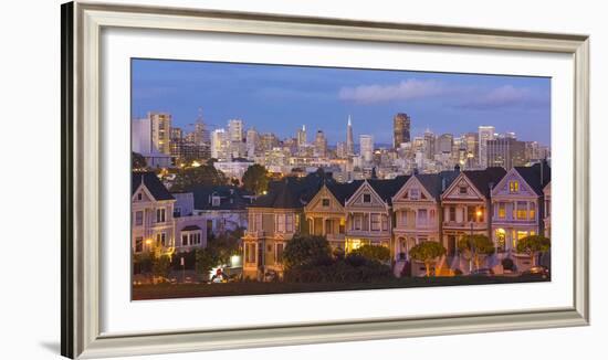 San Francisco, California, Victorian homes and city at dusk-Bill Bachmann-Framed Photographic Print