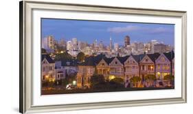 San Francisco, California, Victorian homes and city at dusk-Bill Bachmann-Framed Photographic Print