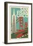 San Francisco, California - Woodblock-Lantern Press-Framed Art Print