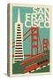 San Francisco, California - Woodblock-Lantern Press-Stretched Canvas