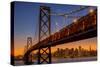 San Francisco Cityscape, Bay Bridge and Crescent Moon-Vincent James-Stretched Canvas