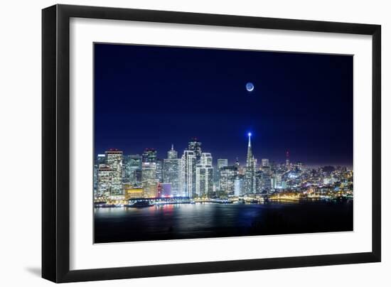 San Francisco Holiday Cityscape and Crescent Moon-Vincent James-Framed Photographic Print