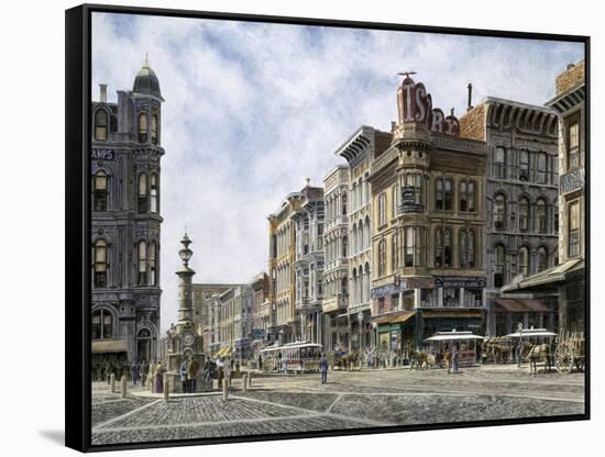 San Francisco: Latta's Fountain, Market & Geary Sts.-Stanton Manolakas-Framed Stretched Canvas