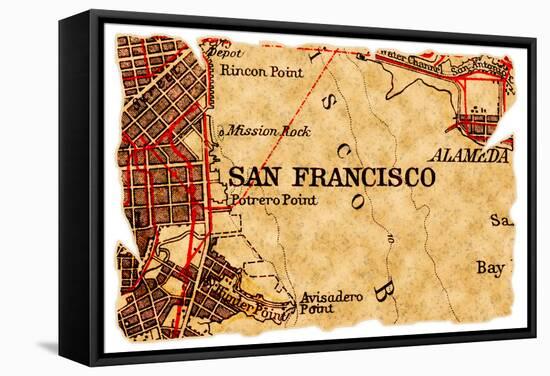 San Francisco Old Map-Pontuse-Framed Stretched Canvas