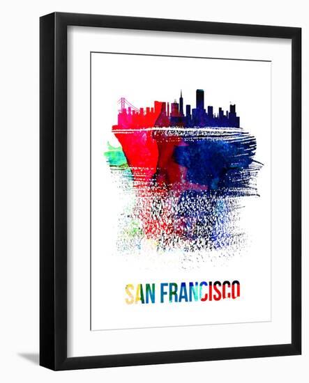 San Francisco Skyline Brush Stroke - Watercolor-NaxArt-Framed Art Print