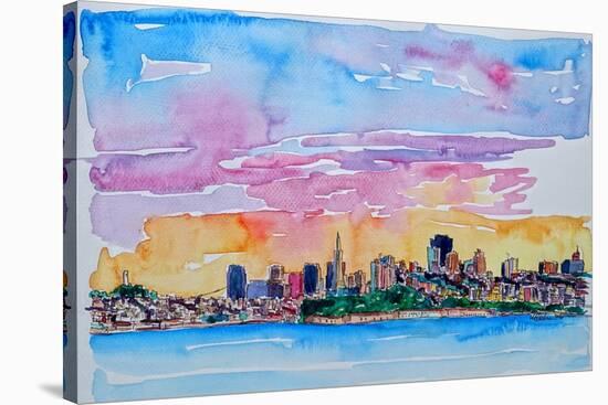San Francisco Skyline Waterfront with Coit Tower-Markus Bleichner-Stretched Canvas