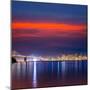 San Francisco Sunset Skyline and Bay Bridge in California with Reflection in Bay Water USA-holbox-Mounted Photographic Print