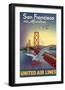 San Francisco via Mainliner - United Air Lines - San Francisco–Oakland Bay Bridge-William Lawson-Framed Art Print