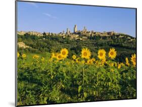 San Gimignano and Field of Sunflowers, Tuscany, Italy-Bruno Morandi-Mounted Photographic Print