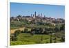 San Gimignano, Siena Province, Tuscany, Italy. Fields surrounding the medieval town famous for i...-null-Framed Photographic Print