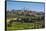 San Gimignano, Siena Province, Tuscany, Italy. Fields surrounding the medieval town famous for i...-null-Framed Stretched Canvas