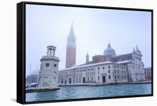 San Giorgio Maggiore in the mist on a cold winter morning after snow, Venice, UNESCO World Heritage-Eleanor Scriven-Framed Stretched Canvas