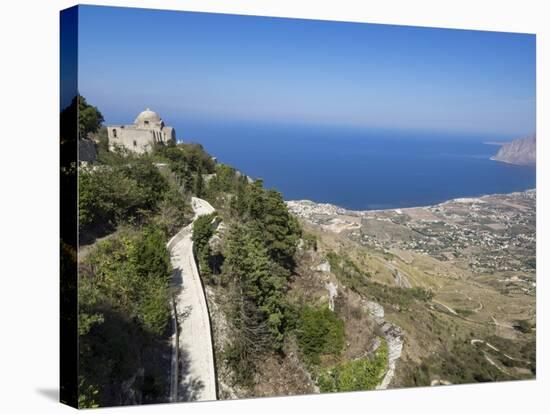 San Giovanni Church and View of Coastline from Town Walls, Erice, Sicily, Italy, Mediterranean-Jean Brooks-Stretched Canvas