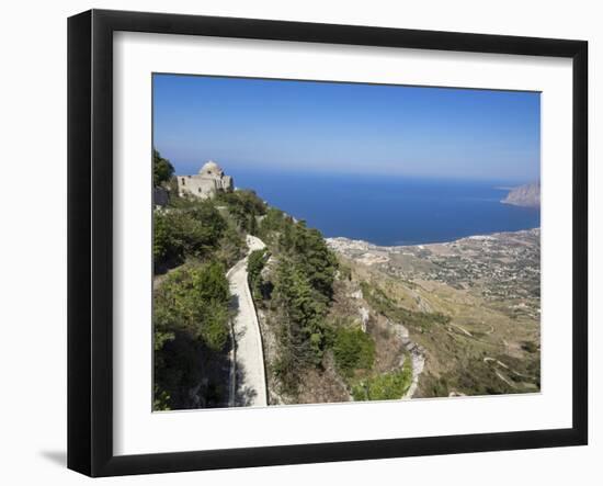 San Giovanni Church and View of Coastline from Town Walls, Erice, Sicily, Italy, Mediterranean-Jean Brooks-Framed Photographic Print