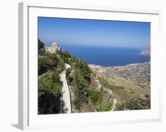 San Giovanni Church and View of Coastline from Town Walls, Erice, Sicily, Italy, Mediterranean-Jean Brooks-Framed Photographic Print