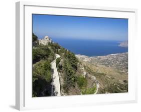 San Giovanni Church and View of Coastline from Town Walls, Erice, Sicily, Italy, Mediterranean-Jean Brooks-Framed Photographic Print