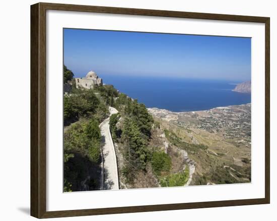 San Giovanni Church and View of Coastline from Town Walls, Erice, Sicily, Italy, Mediterranean-Jean Brooks-Framed Photographic Print