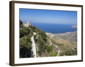 San Giovanni Church and View of Coastline from Town Walls, Erice, Sicily, Italy, Mediterranean-Jean Brooks-Framed Photographic Print