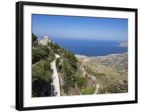 San Giovanni Church and View of Coastline from Town Walls, Erice, Sicily, Italy, Mediterranean-Jean Brooks-Framed Photographic Print