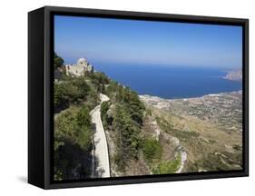 San Giovanni Church and View of Coastline from Town Walls, Erice, Sicily, Italy, Mediterranean-Jean Brooks-Framed Stretched Canvas