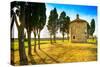 San Guido Oratorio Church and Cypress Trees. Maremma, Tuscany, Italy, Europe-stevanzz-Stretched Canvas