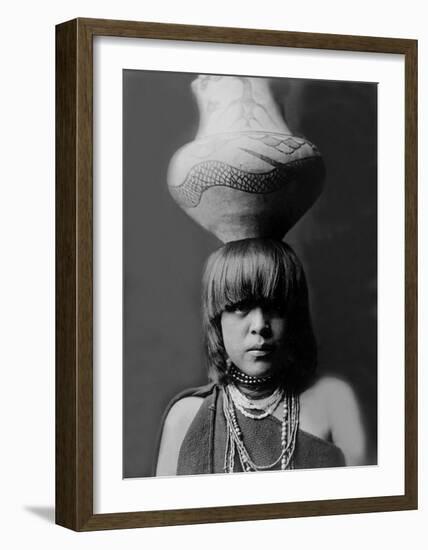 San Ildefonso Girl with Jar-Edward S^ Curtis-Framed Giclee Print