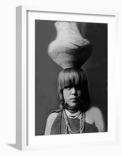 San Ildefonso Girl with Jar-Edward S^ Curtis-Framed Giclee Print