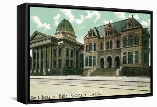 San Jose, California - Exterior View of Court House and Hall of Records-Lantern Press-Framed Stretched Canvas