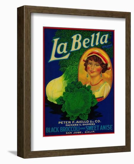 San Jose, California - La Bella Vegetable Label-Lantern Press-Framed Art Print