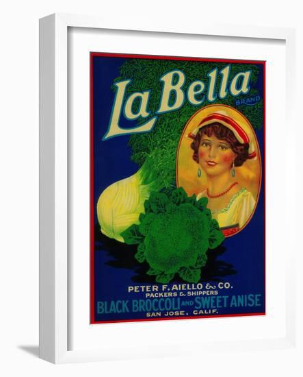 San Jose, California - La Bella Vegetable Label-Lantern Press-Framed Art Print