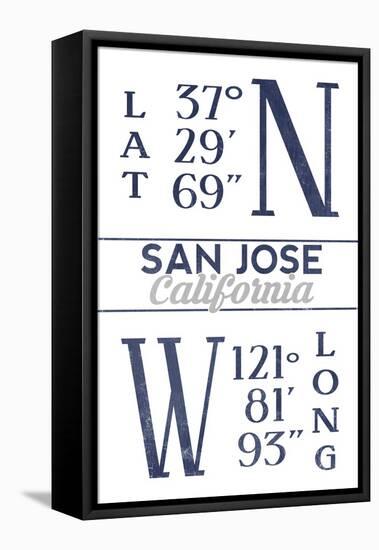 San Jose, California - Latitude and Longitude (Blue)-Lantern Press-Framed Stretched Canvas