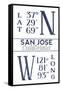 San Jose, California - Latitude and Longitude (Blue)-Lantern Press-Framed Stretched Canvas