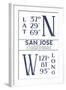 San Jose, California - Latitude and Longitude (Blue)-Lantern Press-Framed Art Print