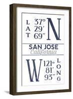 San Jose, California - Latitude and Longitude (Blue)-Lantern Press-Framed Art Print