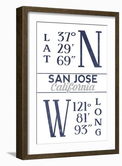 San Jose, California - Latitude and Longitude (Blue)-Lantern Press-Framed Art Print