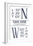 San Jose, California - Latitude and Longitude (Blue)-Lantern Press-Framed Art Print