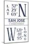 San Jose, California - Latitude and Longitude (Blue)-Lantern Press-Mounted Art Print