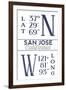 San Jose, California - Latitude and Longitude (Blue)-Lantern Press-Framed Art Print