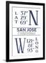 San Jose, California - Latitude and Longitude (Blue)-Lantern Press-Framed Art Print