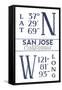 San Jose, California - Latitude and Longitude (Blue)-Lantern Press-Framed Stretched Canvas