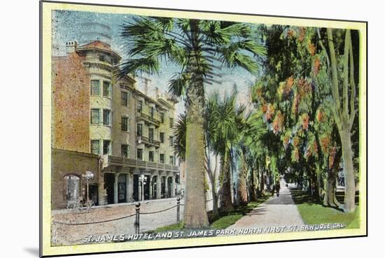 San Jose, California - North 1st Street View of St. James Hotel and Park-Lantern Press-Mounted Art Print